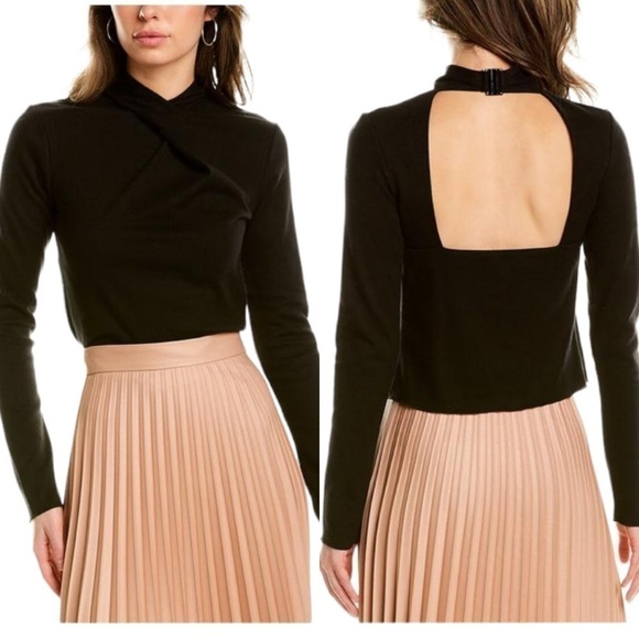 NEW VINCE Draped Twisted Neck Open Back Long Sleeve Top Black - Picture 1 of 3